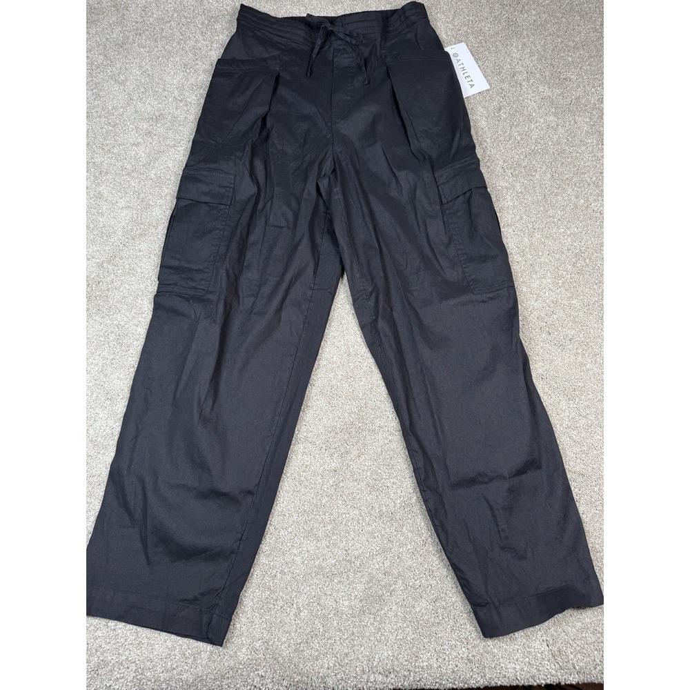 NWT Athleta Paradise Straight Leg Cargo‎ Pant Black Linen Blend Women's Small